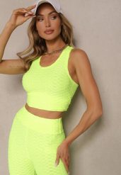 Jasnozielony Tank Top z Tłoczonym Wzorem Aeronna. Zielone topy damskie Renee, l, bez wzorów, z jeansu, klasyczne, bez kołnierzyka, bez ramiączek. Za 29.99 zł.