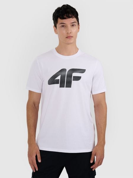4F T-shirt regular z nadrukiem męski - biały S. Białe t-shirty męskie 4F, m, bez wzorów, bez kołnierzyka, bez ramiączek. Za 59.99 zł.