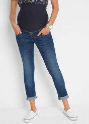 Dżinsy ciążowe 7/8, slim. Niebieskie jeansy damskie bonprix, bez wzorów, z dżerseju, klasyczne, moda ciążowa. Za 144.99 zł.