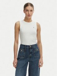 Tommy Hilfiger Top WW0WW47806 Écru Slim Fit. Białe topy damskie Tommy Hilfiger, xxs, bez wzorów, z bawełny, bez kołnierzyka, bez ramiączek. Za 129.99 zł.