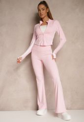 Jasnoróżowy Komplet Sportowy Spodnie Dzwony i Bluza na Suwak Lumonise. Czerwone bluzy damskie Renee, m, bez wzorów, klasyczne, bez ramiączek, bez kaptura. Za 149.99 zł.