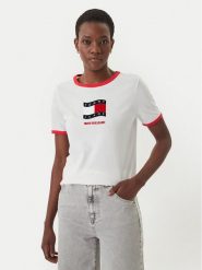 Tommy Jeans T-Shirt Wavy Flag Contrast Ringer DW0DW22306 Biały Regular Fit. Białe t-shirty damskie Tommy Jeans, l, bez wzorów, z bawełny, bez kołnierzyka, bez ramiączek. Za 189.99 zł.