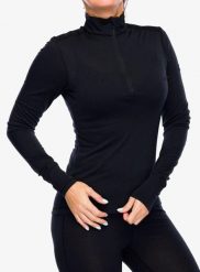 Bluza termoaktywna damska Super.natural Tundra 175 Zip 1/4. Czarne bluzy damskie super.natural, l, bez wzorów, z materiału, bez ramiączek, bez kaptura. Za 362.99 zł.