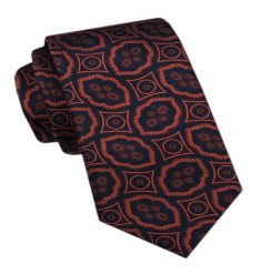 Elegancki Krawat Męski - Alties - Granat w Miedziany Wzór. Niebieskie krawaty i muchy Alties, bez wzorów, z tkaniny, eleganckie. Za 49.00 zł.