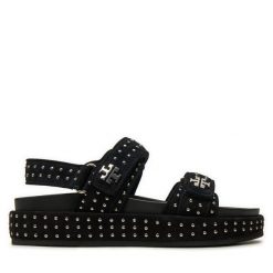 Sandały Tory Burch. Czarne sandały damskie Tory Burch, bez wzorów, bez obcasa, na płaskiej podeszwie, bez zapięcia. Za 1,089.00 zł.