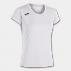 Koszulka do biegania damska Joma Record II z krótkim rękawem. Białe bluzki damskie Joma, s, bez wzorów, sportowe, bez kołnierzyka, bez ramiączek. Za 149.99 zł.