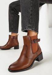 Brązowe Botki Sztyblety na Słupku Evalwena. Brązowe botki damskie Born2be, bez wzorów, bez obcasa, na obcasie, bez zapięcia. Za 129.99 zł.