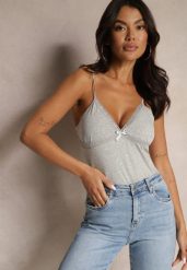 Ciemnoszary Top z Bawełny na Regulowanych Ramiączkach Larithra. Szare topy damskie Renee, l, z aplikacjami, z bawełny, eleganckie, bez kołnierzyka, bez ramiączek. Za 14.99 zł.