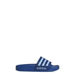 Klapki Adilette Shower. Niebieskie klapki damskie Adidas, bez wzorów, sportowe, bez obcasa, bez zapięcia. W wyprzedaży za 85.02 zł.