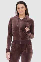 JUICY COUTURE Brązowa bluza z weluru. Brązowe bluzy damskie Juicy Couture, s, bez wzorów, z weluru, bez ramiączek, bez kaptura. W wyprzedaży za 299.99 zł.