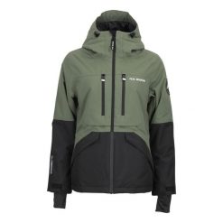 Damska kurtka wodoodporna Peak Mountain Acesna. Zielone kurtki sportowe damskie Peak Mountain, bez wzorów, bez ramiączek, bez kaptura, narciarskie. Za 989.50 zł.