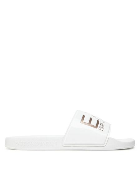 EA7 Emporio Armani Klapki 7X000108 AF15118 MZ095 Biały. Białe klapki damskie EA7 Emporio Armani, bez wzorów, z syntetyku, bez obcasa, bez zapięcia. Za 149.99 zł.