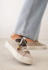 Beżowe Niskie Trampki z Podwójnymi Sznurówkami na Tłoczonej Platformie Astedella. Brązowe trampki i tenisówki damskie Renee, bez wzorów, z jeansu, bez zapięcia. Za 89.99 zł.