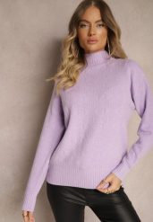 Fioletowy Golf Sweter z Tłoczeniem i Ściągaczami Melovira. Fioletowe swetry nierozpinane damskie Renee, na zimę, bez wzorów, bez kołnierzyka, bez ramiączek. Za 99.99 zł.