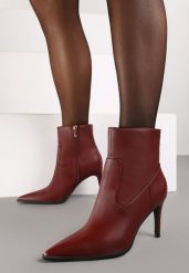 Bordowe Eleganckie Botki na Szpilce z Noskiem w Szpic Ittolora. Czerwone botki damskie Born2be, bez wzorów, z jeansu, eleganckie, bez obcasa, na obcasie, bez zapięcia. Za 119.99 zł.