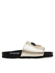 LOVE MOSCHINO Klapki JA28283G1MIF0900 Złoty. Żółte klapki damskie Love Moschino, bez wzorów, ze skóry, bez obcasa, bez zapięcia. Za 939.99 zł.
