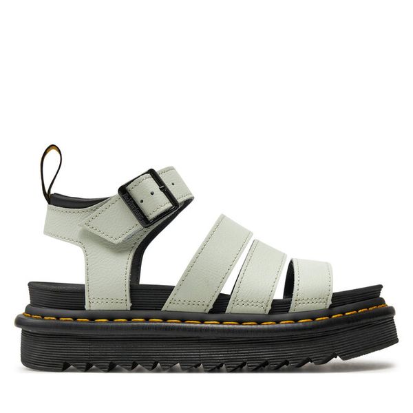 Sandały Dr. Martens. Zielone sandały damskie Dr. Martens, bez wzorów, bez obcasa, na płaskiej podeszwie, bez zapięcia. Za 348.99 zł.