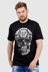 PHILIPP PLEIN Czarny t-shirt męski Round neck ss iconic plein. Czarne t-shirty męskie Philipp Plein, l, bez wzorów, prążkowane, bez kołnierzyka, bez ramiączek. W wyprzedaży za 2,999.99 zł.