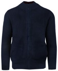 Męski Sweter Bawełniany na Zamek z Wysokim Dekoltem i Kieszeniami – Alties - Granat. Niebieskie swetry męskie Alties, l, bez wzorów, z bawełny, bez kołnierzyka, bez ramiączek. Za 199.00 zł.