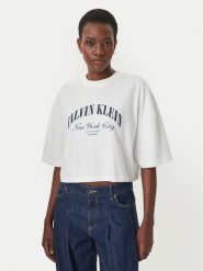 Calvin Klein Jeans T-Shirt LV047F813G Biały Boxy Fit. Białe t-shirty damskie Calvin Klein Jeans, s, bez wzorów, z bawełny, bez kołnierzyka, bez ramiączek. Za 209.99 zł.