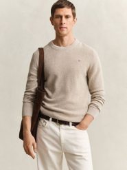 Gant sweter z dzianiny Mężczyźni Bawełna beżowy, XXL. Brązowe swetry męskie GANT, m, bez wzorów, z bawełny, klasyczne, bez kołnierzyka, bez ramiączek. Za 429.95 zł.