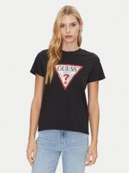 Guess T-Shirt W2BI69 K8FQ1 Czarny Regular Fit. Czarne t-shirty damskie Guess, s, z aplikacjami, z bawełny, bez kołnierzyka, bez ramiączek. Za 89.99 zł.