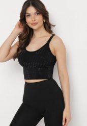 Czarny Dopasowany Top z Drobnymi Cyrkoniami Eraina. Czarne topy damskie Born2be, xs, bez wzorów, eleganckie, bez kołnierzyka, bez ramiączek. Za 34.99 zł.