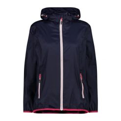 Kurtka przeciwdeszczowa damska z kapturem CMP. Niebieskie kurtki sportowe damskie CMP, xs, bez wzorów, z materiału, bez ramiączek, z kapturem, trekkingowe. Za 140.99 zł.