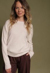 Beżowy Klasyczny Sweter z Wiskozą i Wełną Norpine. Brązowe swetry nierozpinane damskie Born2be, bez wzorów, z jeansu, eleganckie, bez kołnierzyka, bez ramiączek. Za 79.99 zł.