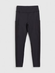 4F Legginsy treningowe z wysokim stanem damskie - czarne L. Czarne legginsy damskie 4F, bez wzorów, z dzianiny. W wyprzedaży za 129.99 zł.