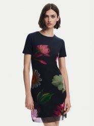 Desigual Sukienka codzienna Hamburgo 25SWVK14 Czarny Slim Fit. Czarne sukienki damskie Desigual, na co dzień, s, bez wzorów, z bawełny, bez kołnierzyka, bez ramiączek, proste. Za 189.99 zł.