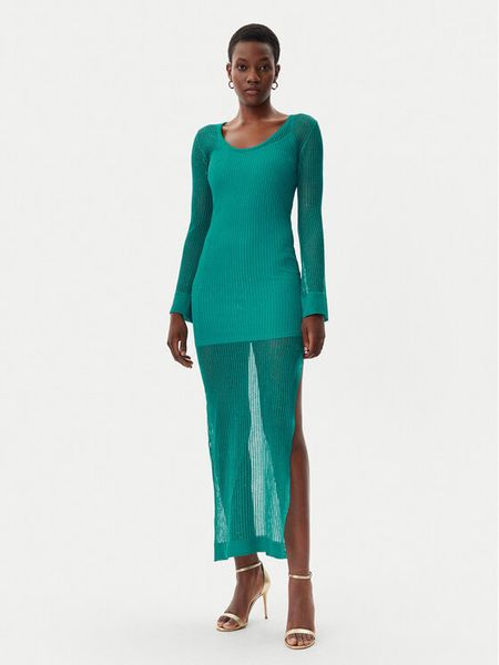 Simona Corsellini Sukienka dzianinowa P25CPABO0201 Turkusowy Regular Fit. Niebieskie sukienki damskie SIMONA CORSELLINI, bez wzorów, z dzianiny, bez kołnierzyka, bez ramiączek. Za 589.99 zł.