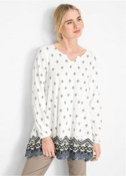 Długa tunika z dżerseju z mieszanki bawełny z wiskozą. Białe tuniki damskie bonprix, bez wzorów, z bawełny, bez ramiączek. Za 104.99 zł.