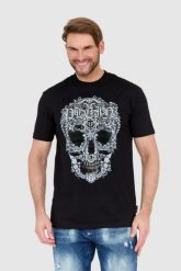 PHILIPP PLEIN Czarny męski t-shirt z czaszką zdobioną dżetami. Czarne t-shirty męskie Philipp Plein, l, z aplikacjami, bez kołnierzyka, bez ramiączek. W wyprzedaży za 2,599.99 zł.