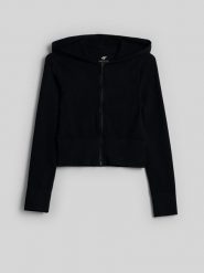 4F Bluza bezszwowa slim z kapturem damska - czarna XL/XXL. Czarne bluzy damskie 4F, l, bez wzorów, sportowe, bez ramiączek, z kapturem. Za 169.99 zł.