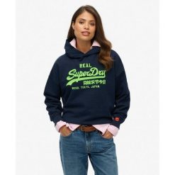 Bluza damska z kapturem Superdry Vl Neon. Niebieskie bluzy damskie Superdry, bez wzorów, bez ramiączek, z kapturem. Za 339.10 zł.