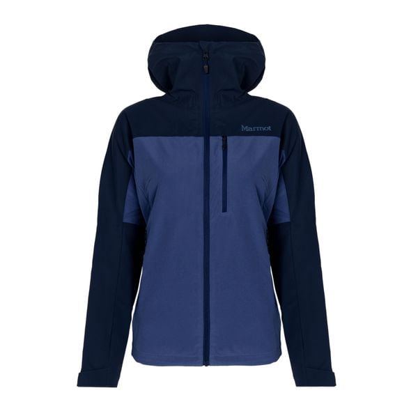 Kurtka softshell damska Marmot ROM. Niebieskie kurtki sportowe damskie Marmot, xs, bez wzorów, z softshellu, bez ramiączek, bez kaptura, trekkingowe. Za 409.99 zł.