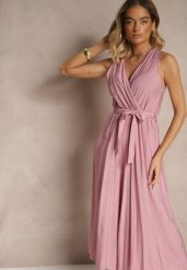 Fioletowy Kombinezon Taliowany z Wiskozą Ozdobiony Paskiem Evintria. Fioletowe sukienki damskie Renee, na co dzień, l, bez wzorów, z wiskozy, eleganckie, bez kołnierzyka, bez ramiączek, proste. Za 54.99 zł.