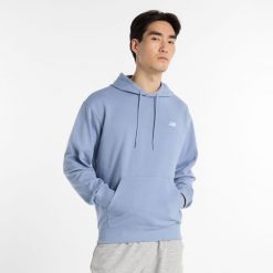Bluza męska New Balance MT41508DUS – niebieska. Niebieskie bluzy męskie New Balance, m, z aplikacjami, z bawełny, bez kaptura. Za 199.99 zł.