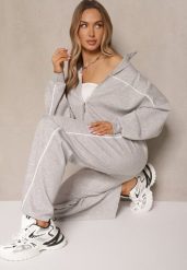 Szary Retro Komplet Dresowy z Wiskozą Bluza i Spodnie o Szerokim Kroju Selriza. Szare bluzy damskie Renee, bez wzorów, z dresówki, retro, bez ramiączek, bez kaptura. Za 169.99 zł.
