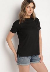 Czarny Klasyczny T-shirt Oversize z Bawełny Zivassa. Czarne t-shirty damskie Born2be, s, bez wzorów, z bawełny, eleganckie, bez kołnierzyka, bez ramiączek. Za 34.99 zł.