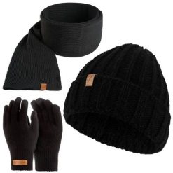 Zestaw męski brødrene czapka szal rękawiczki P1227 czarny. Czarne rękawiczki męskie na zimę, bez wzorów. Za 128.99 zł.