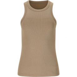 Damski tank top Athlecia Lenga. Brązowe topy damskie Athlecia, bez wzorów, sportowe, bez kołnierzyka, bez ramiączek. Za 176.50 zł.
