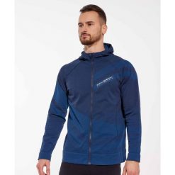 Bluza męska wełniana z kapturem Brubeck THERMO WOOL by Pustelnik. Niebieskie bluzy męskie Brubeck, m, bez wzorów, z wełny, bez ramiączek, z kapturem. Za 439.00 zł.