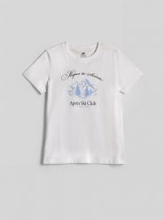 4F T-shirt regular z nadrukiem damski - biały S. Białe t-shirty damskie 4F, m, bez wzorów, z bawełny, klasyczne, bez kołnierzyka, bez ramiączek. Za 69.99 zł.