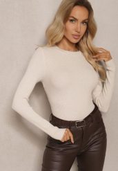 Jasnobeżowy Sweter z Wiskozą w Klasycznym Stylu Sintovira. Brązowe swetry nierozpinane damskie Renee, m, bez wzorów, z jeansu, casualowe, bez kołnierzyka, bez ramiączek. Za 84.99 zł.