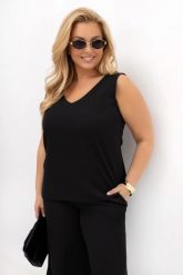 Elegancka bluzka/top satynowy Classy czarny damski do marynarki, garnituru OVERSIZE PLUS SIZE LATO. Czarne bluzki damskie Moda Size Plus Iwanek, plus size, bez wzorów, z elastanu, biznesowe, bez kołnierzyka, bez ramiączek. Za 139.90 zł.
