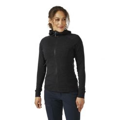 Bluza z kapturem damska Rab Nexus Hoody z kapturem. Czarne bluzy damskie RAB, s, bez wzorów, z materiału, bez ramiączek, z kapturem. Za 318.99 zł.