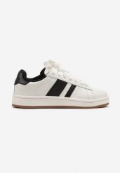 Biało-Czarne Buty Sportowe z Przeszyciami Palaviela. Białe buty sportowe męskie Born2be, bez wzorów, z jeansu, bez zapięcia. Za 159.99 zł.