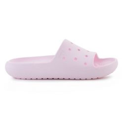 Klapki Crocs classic slide v2 209401-6ZW różowe. Czerwone klapki damskie na lato, bez wzorów, klasyczne, bez obcasa, bez zapięcia. Za 223.31 zł.